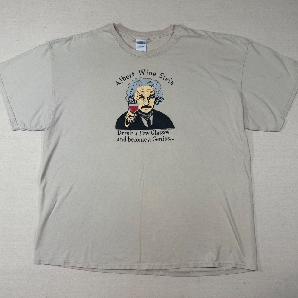 Chris's Stuff Albert Wine-Stein Funny Einstein Tan Graphic T-Shirt Mens 2XL